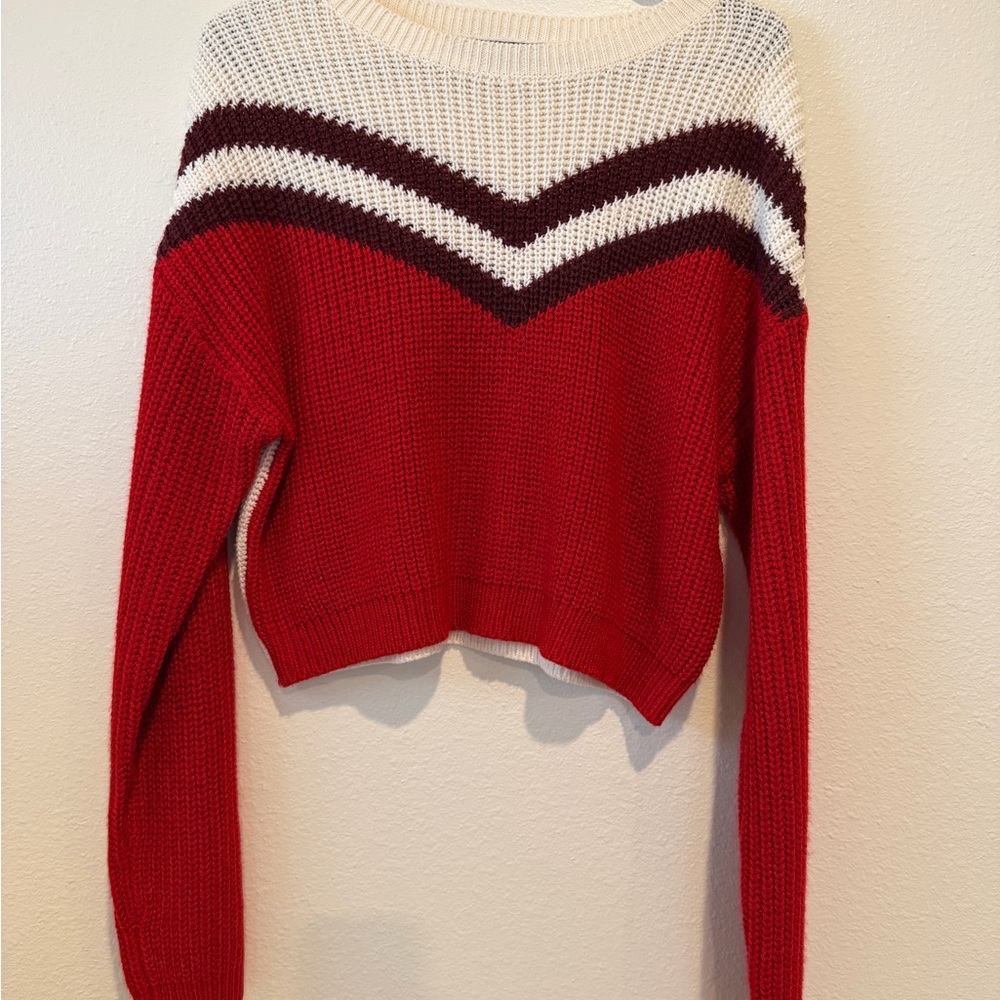 Derek Heart Red and Cream Chevron Sweater